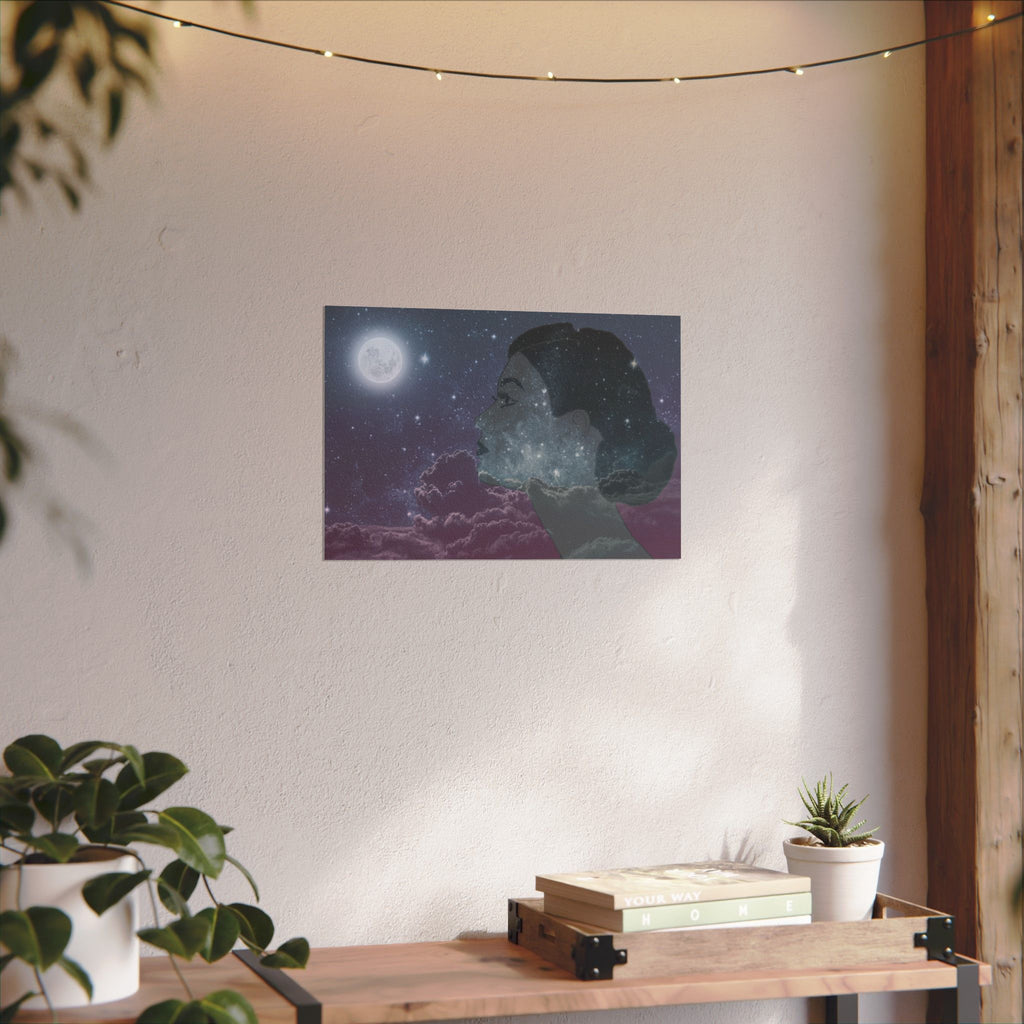 Dreamer Watercolor Poster — Matte Textured Moon & Night Sky Wall Art