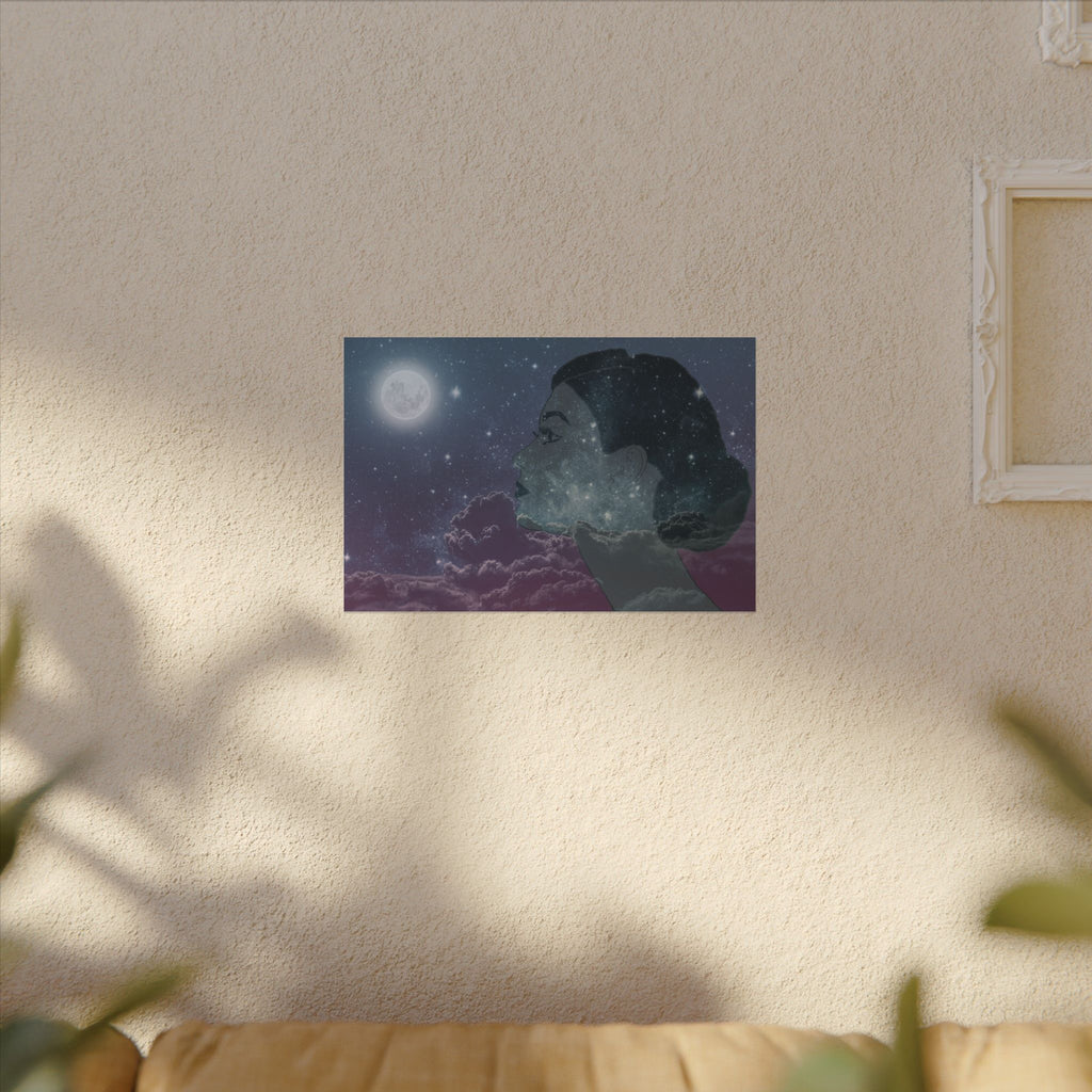 Dreamer Watercolor Poster — Matte Textured Moon & Night Sky Wall Art
