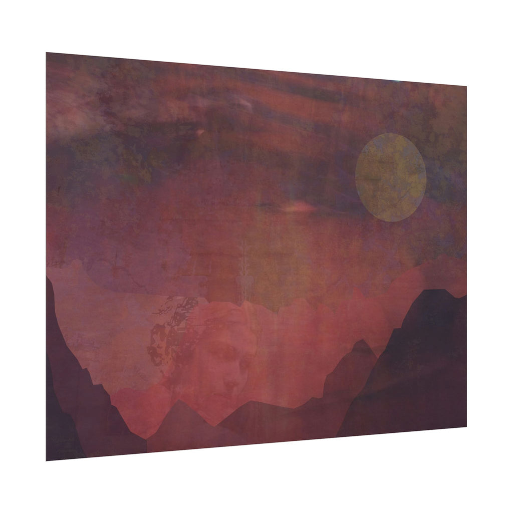 Watercolor Mountain Sunset Poster — Textured Matte Landscape Art Print