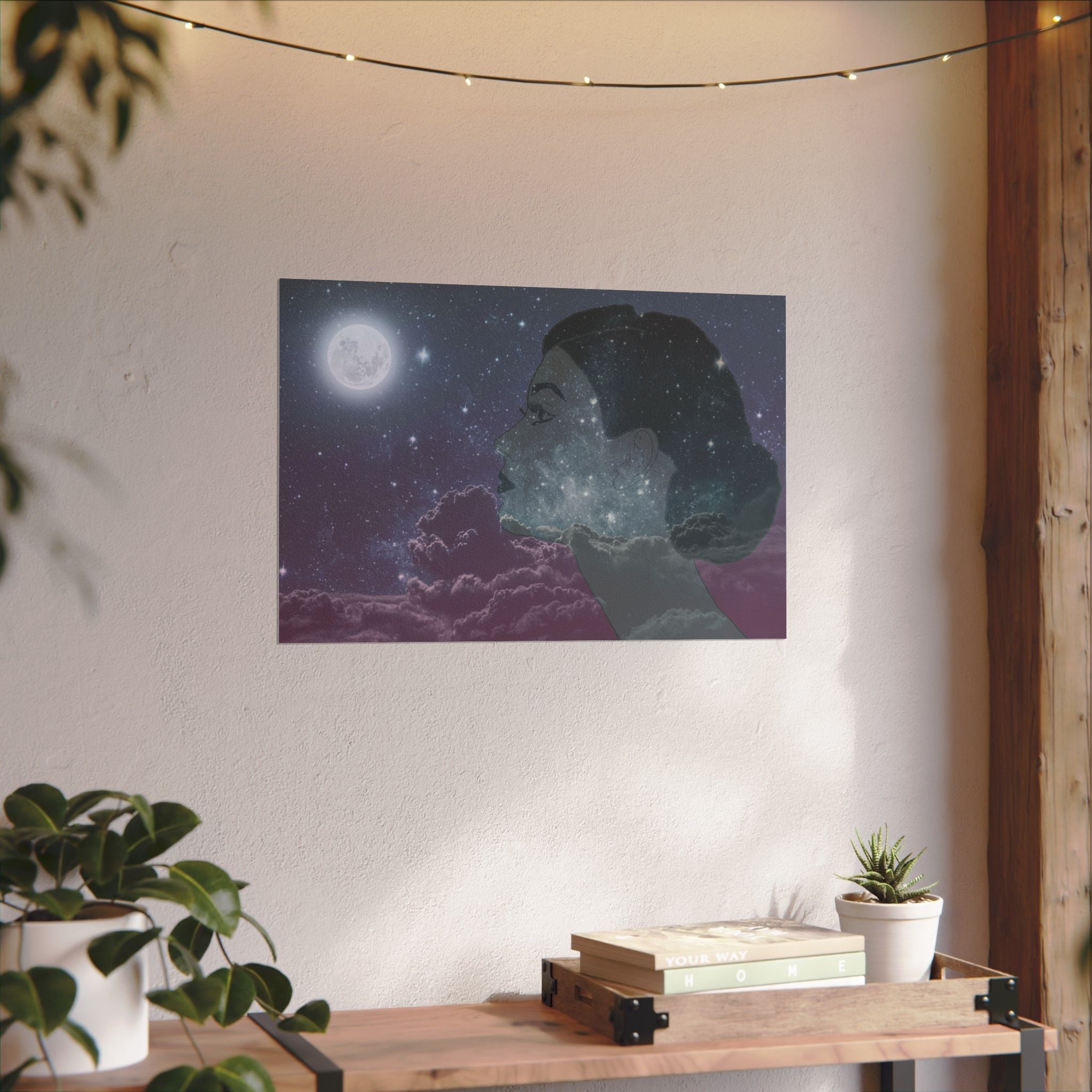 Dreamer Watercolor Poster — Matte Textured Moon & Night Sky Wall Art
