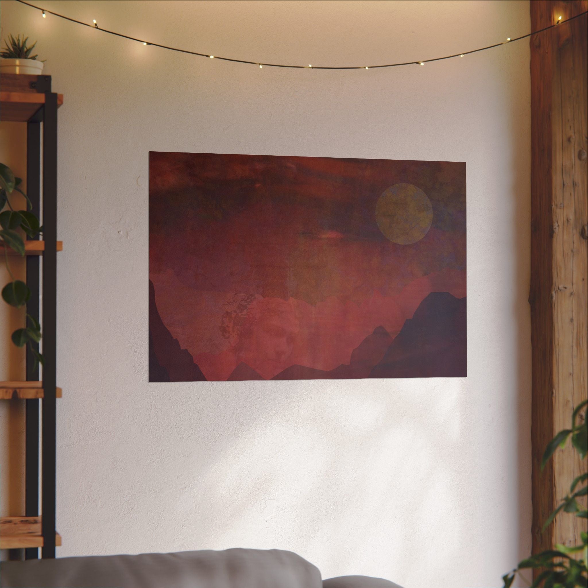 Watercolor Mountain Sunset Poster — Textured Matte Landscape Art Print