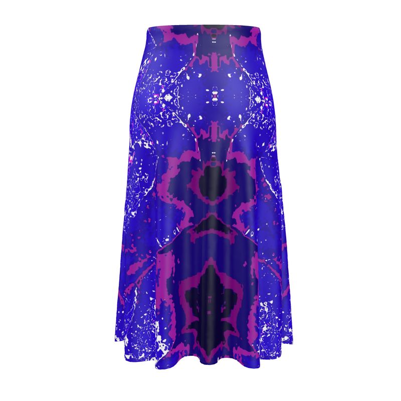 Electric Blue Leaf Symmetry Midi Skirt