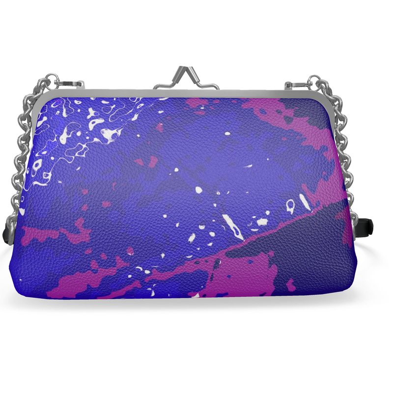Electric Blue Leaf Flat Frame Lobster Clasp Handbag