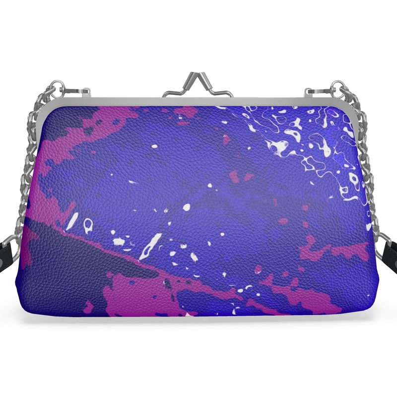 Electric Blue Leaf Flat Frame Lobster Clasp Handbag