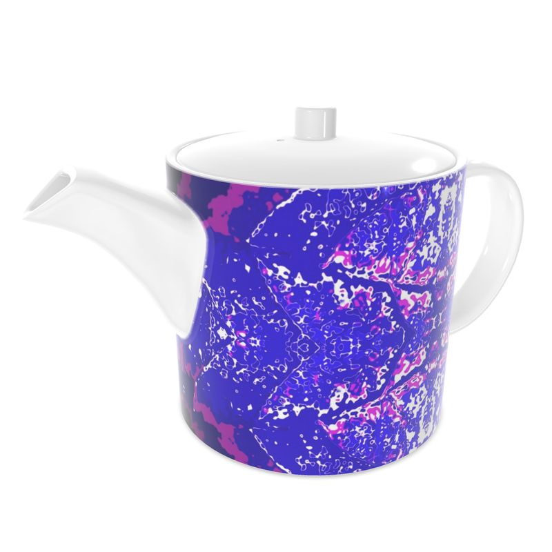 Electric Blue Leaf Bone China Teapot