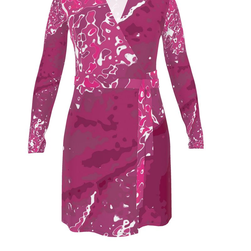 Pink Leaf Wrap Dress