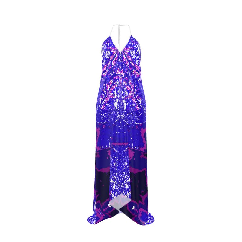 Blue Leaf Halterneck backless dress