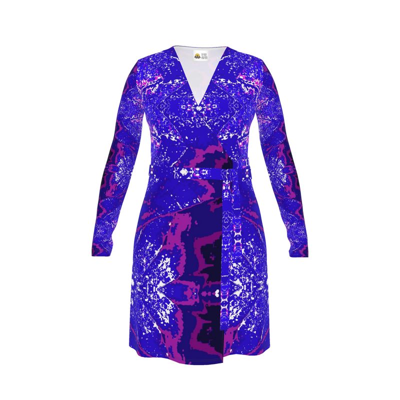 Electric Blue Leaf Wrap Dress
