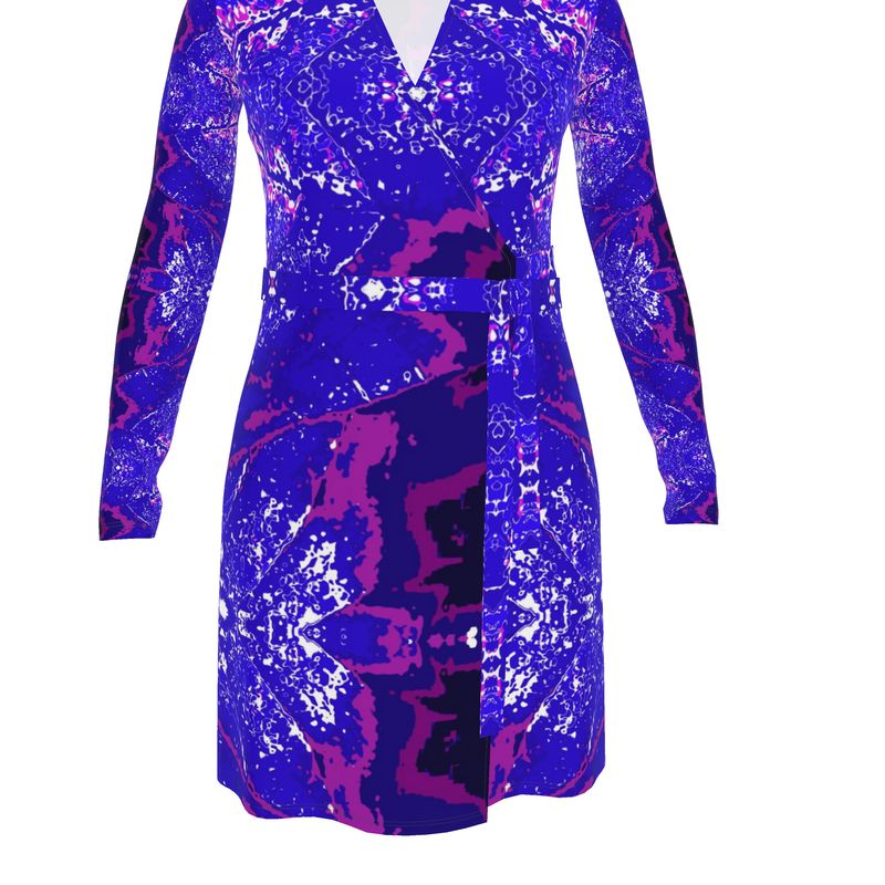 Electric Blue Leaf Wrap Dress