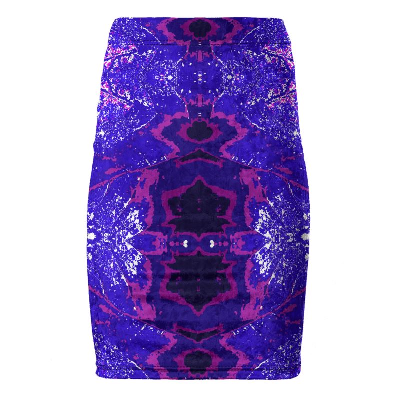 Electric Blue Leaf Pencil Skirt
