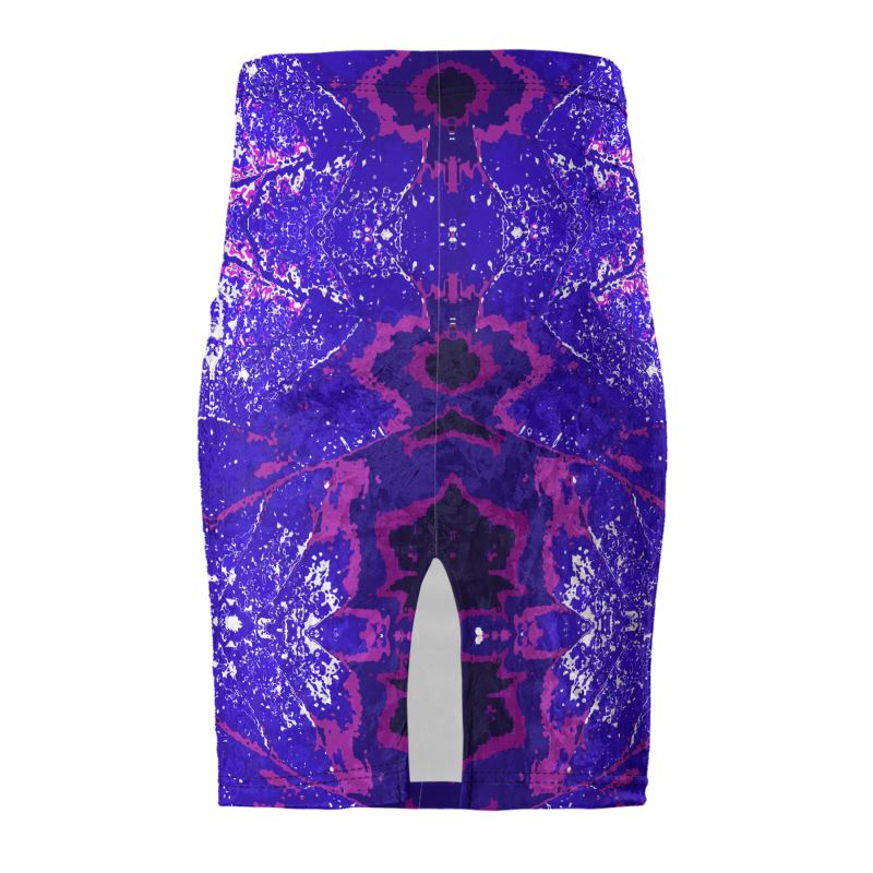 Electric Blue Leaf Pencil Skirt