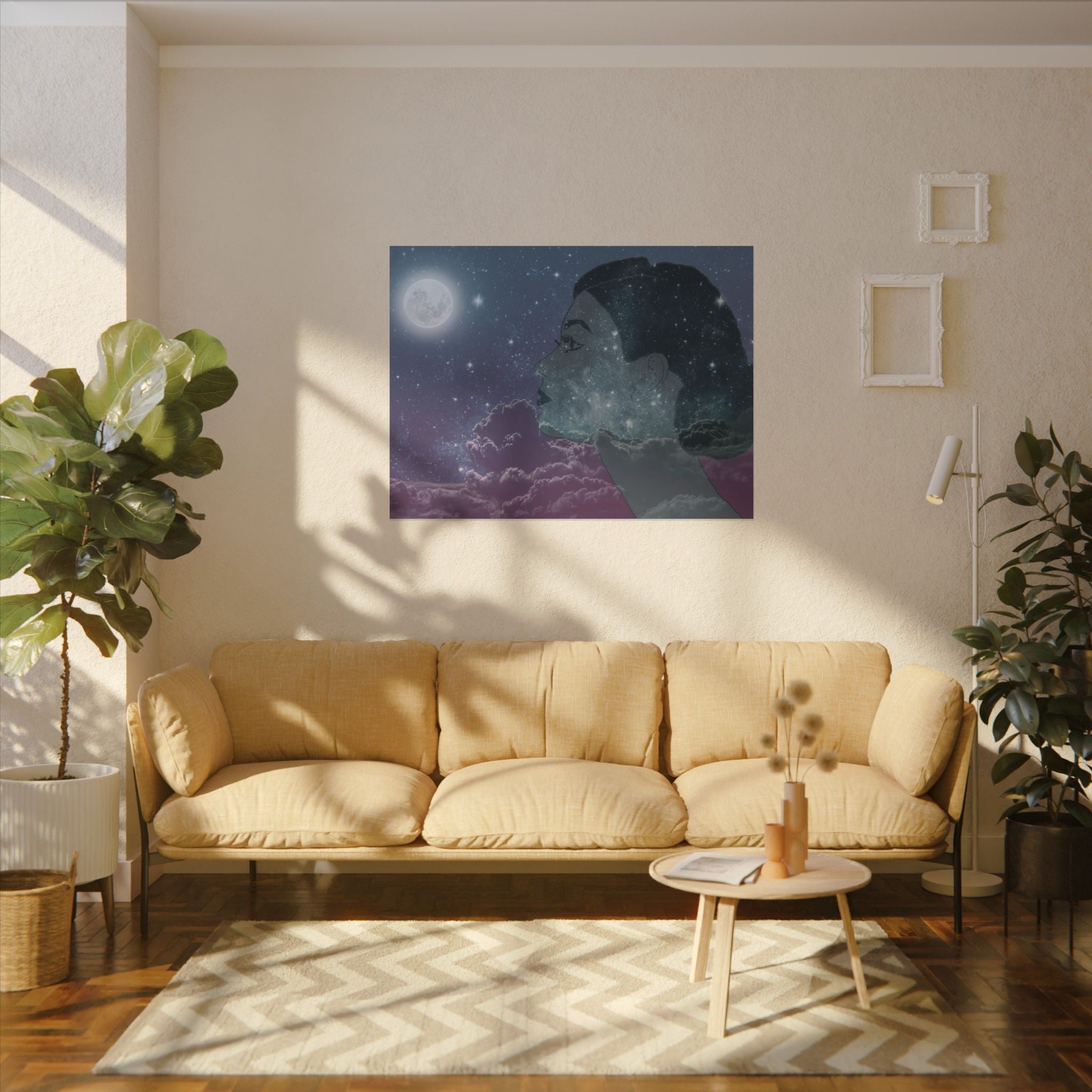 Dreamer Watercolor Poster — Matte Textured Moon & Night Sky Wall Art