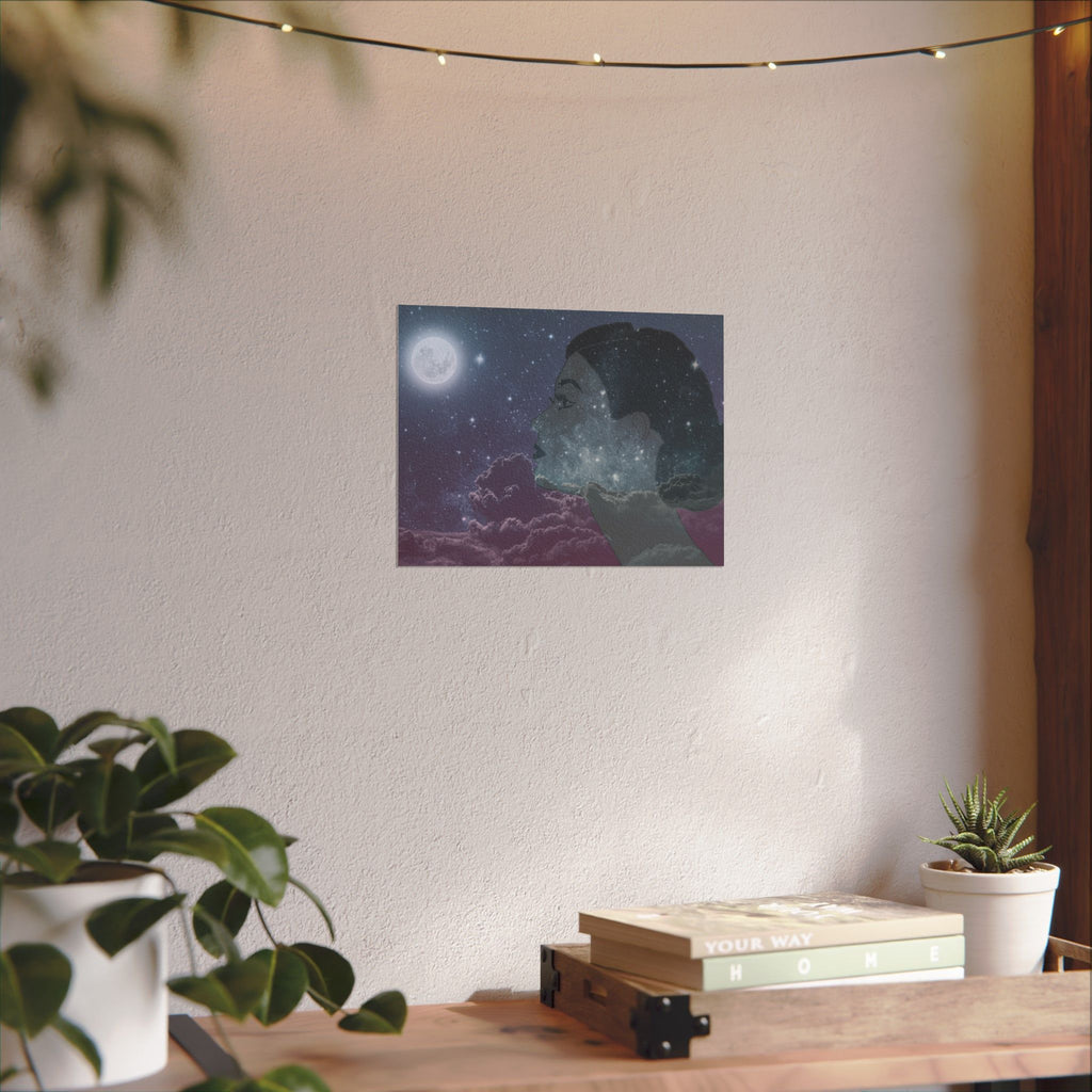 Dreamer Watercolor Poster — Matte Textured Moon & Night Sky Wall Art