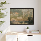 Fox with River Rocks Canvas (Framed)