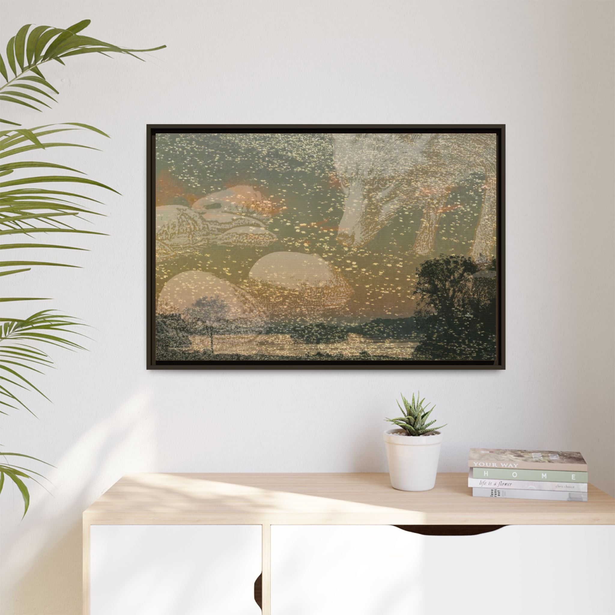 Fox with River Rocks Canvas (Framed)