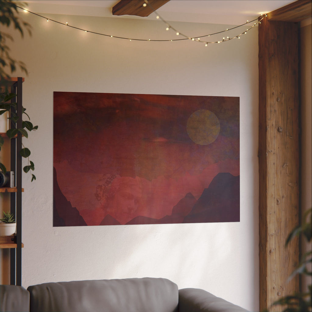 Watercolor Mountain Sunset Poster — Textured Matte Landscape Art Print
