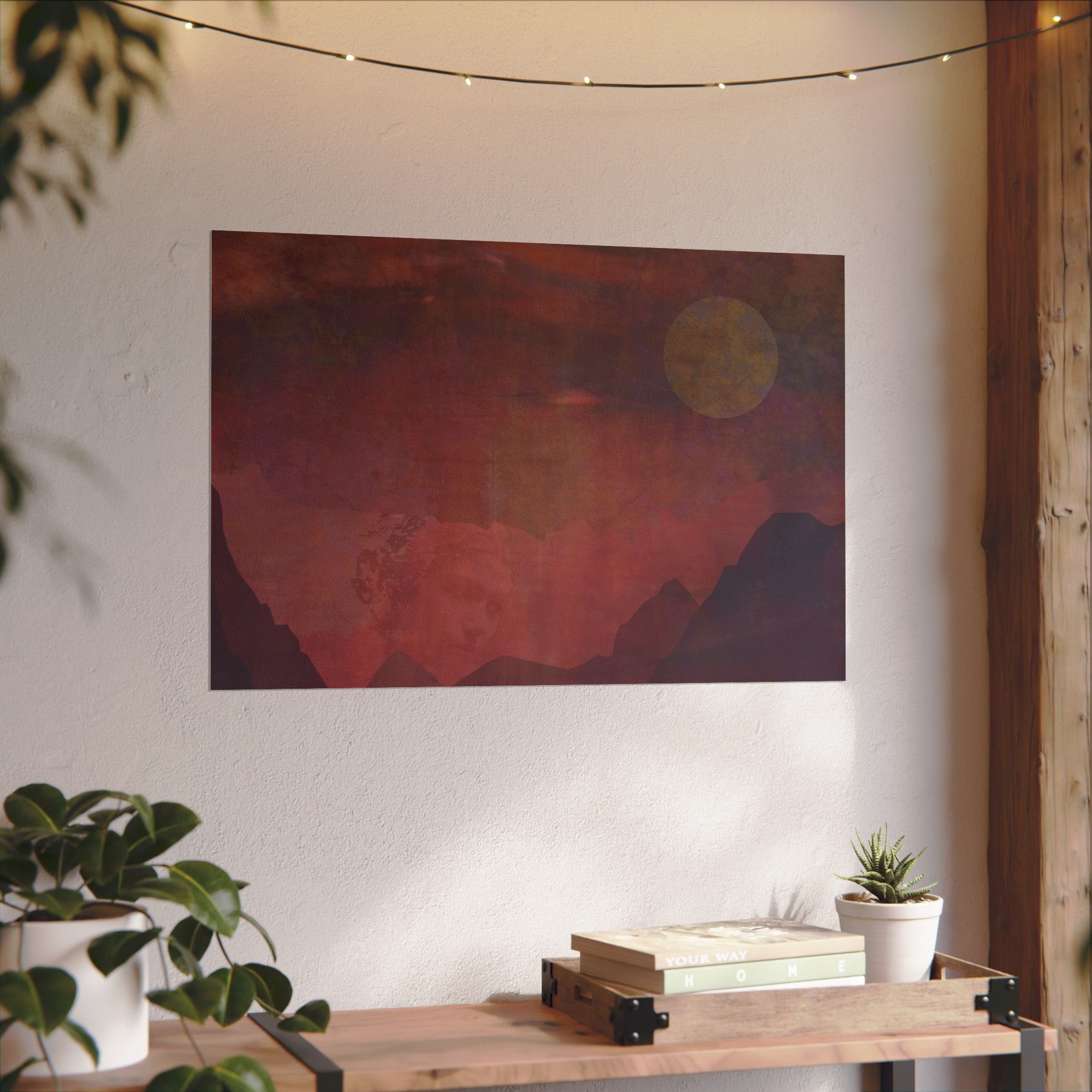 Watercolor Mountain Sunset Poster — Textured Matte Landscape Art Print