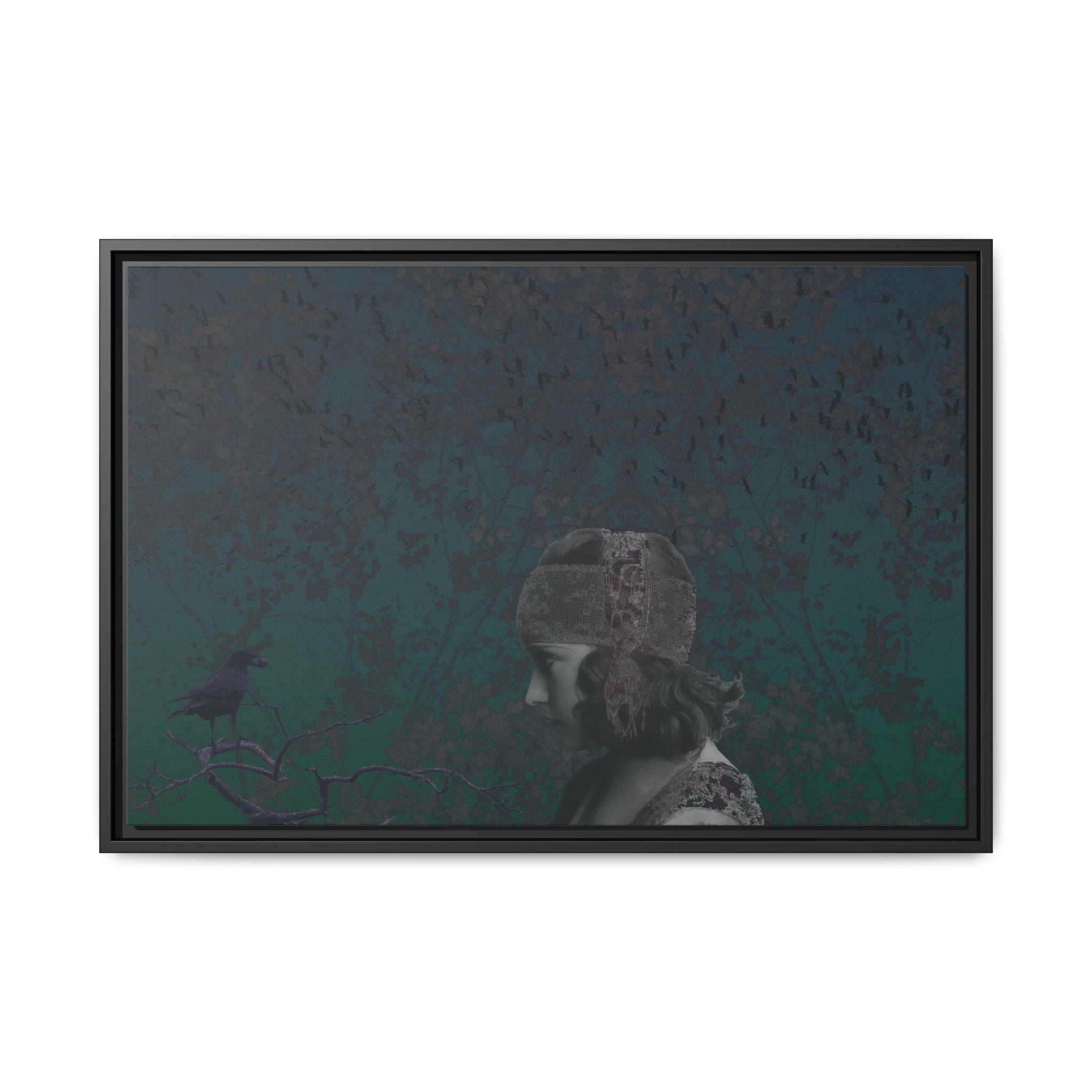 Vintage Crow Art Framed Matte Canvas