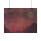Watercolor Mountain Sunset Poster — Textured Matte Landscape Art Print