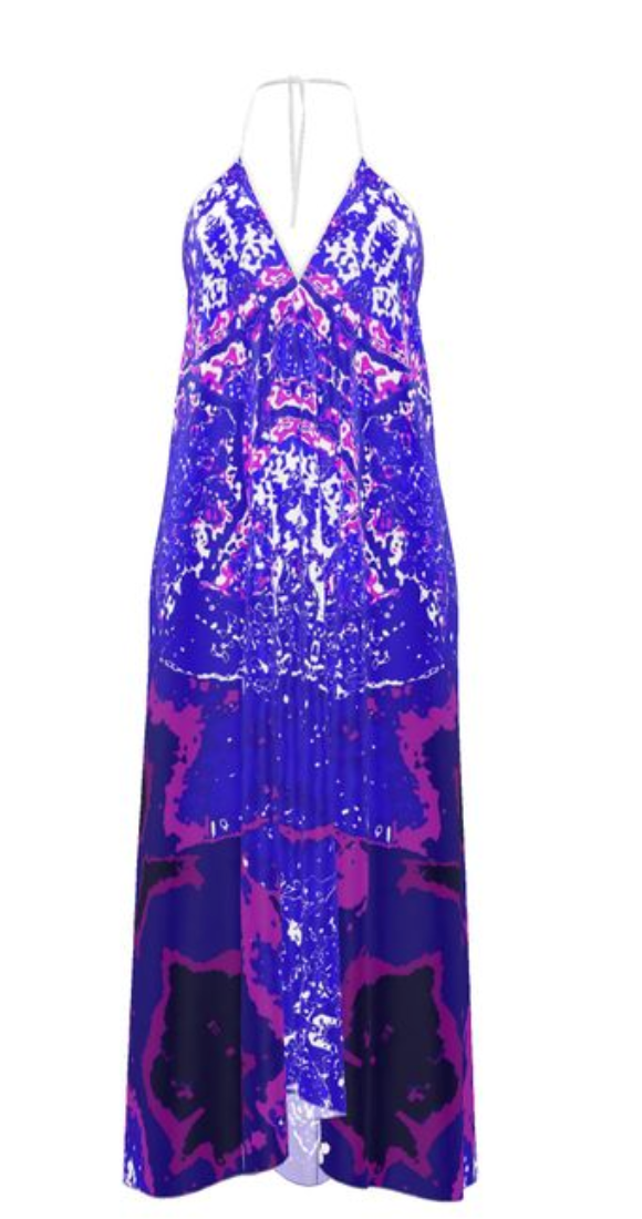 Blue Leaf Halterneck backless dress