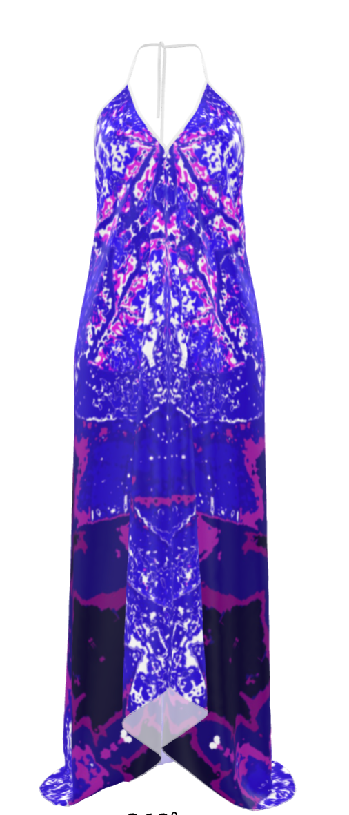 Blue Leaf Halterneck backless dress