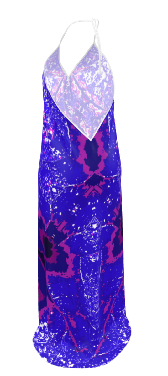 Blue Leaf Halterneck backless dress