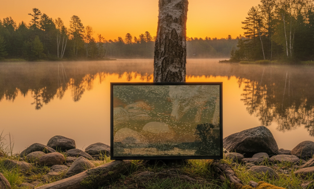 Fox with River Rocks Canvas (Framed)