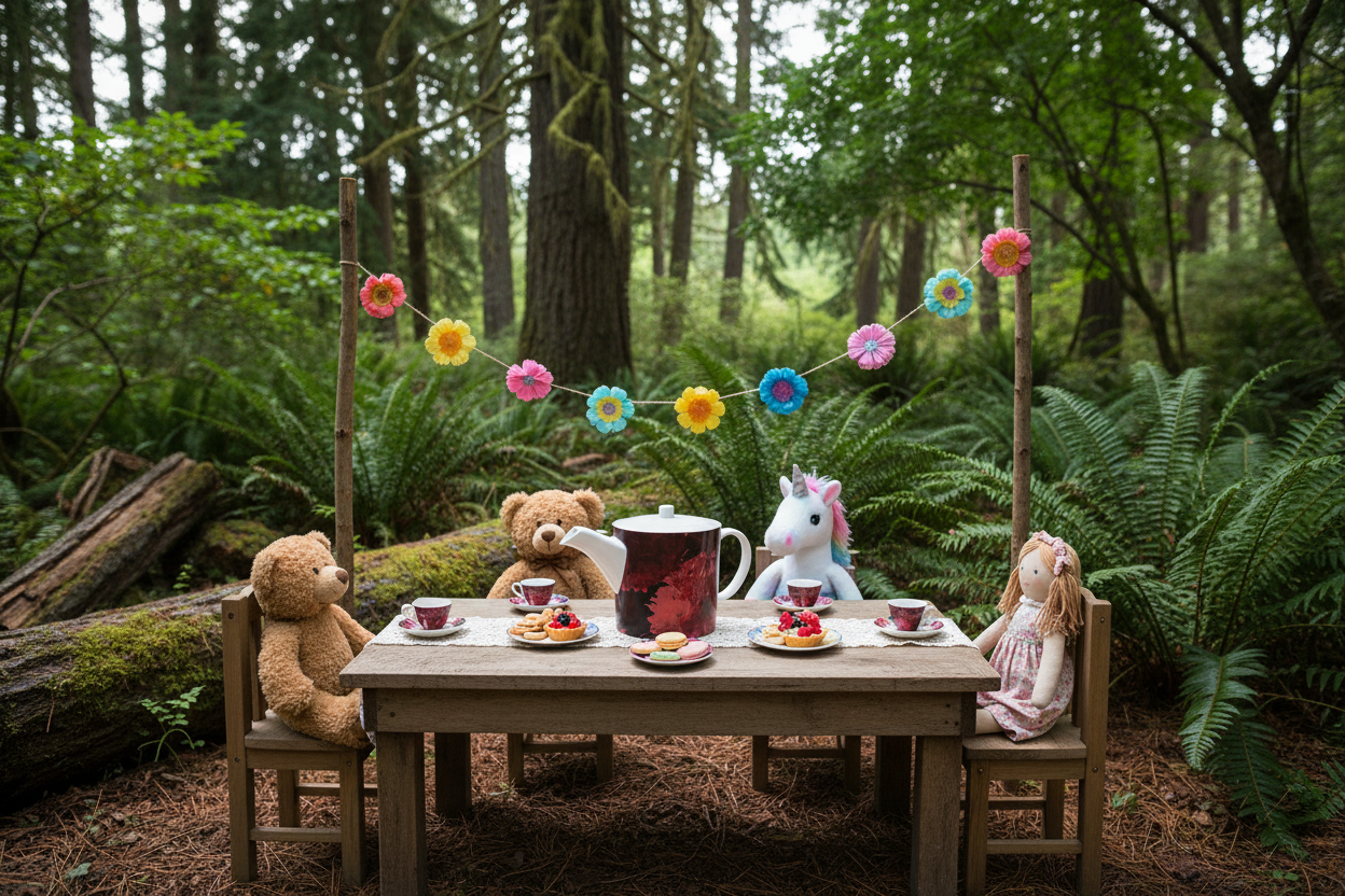 Bliss Blossom Bone China Teapot Oregon Outdoor Child's Tea Party Mockup
