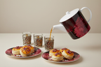 Bliss Blossom Bone China Teapot Pouring Tea Moroccan Glasses Flower Petal Scones Studio Mockup