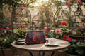 Bliss Blossom Flat Frame Bag on Cafe Table at Aviary Mockup