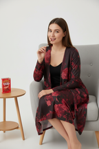 Bliss Blossom Ladies Cardigan Long Model Eating Pocky Studio Mockup