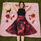 Bliss Blossom Midi Skirt – Woman on Picnic Blanket Bird's Eye