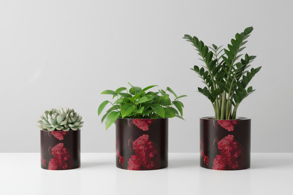 Bliss Blossom Plant Pot All Three Sizes with Plants Studio Mockup