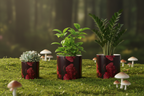Bliss Blossom Plant Pots on Moss with Mushrooms