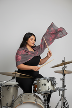 Bliss Blossom Scarf Wrap Full Figured Hispanic Model Playing Drums Studio Mockup