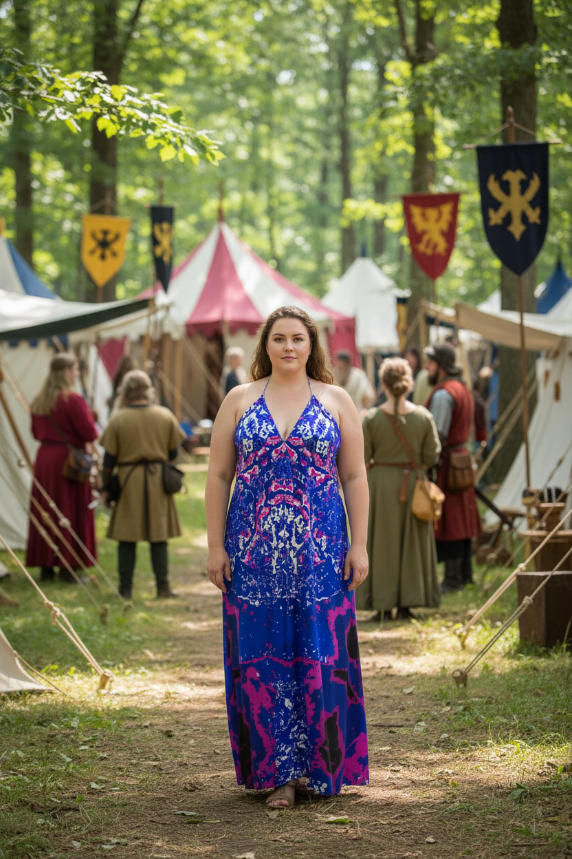 Blue Leaf Halterneck backless dress