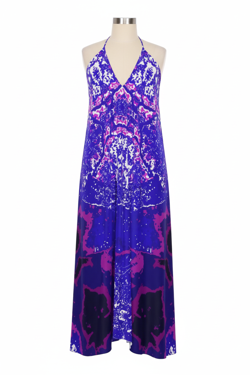 Blue Leaf Halterneck backless dress