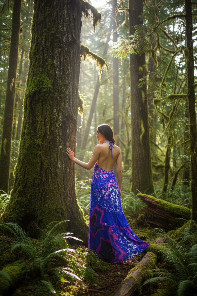 Blue Leaf Halterneck backless dress