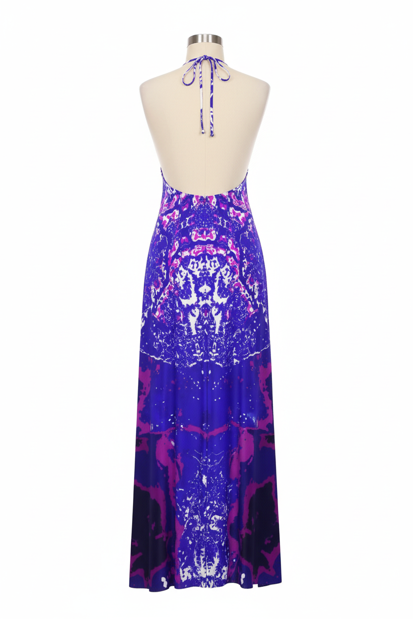 Blue Leaf Halterneck backless dress