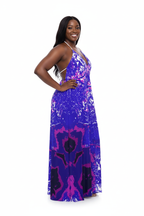 Blue Leaf Halterneck backless dress