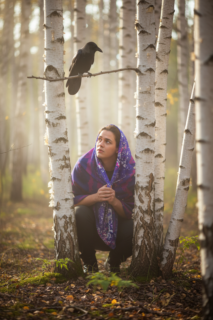 Blue Leaf Shawl Birch Forest Mockup