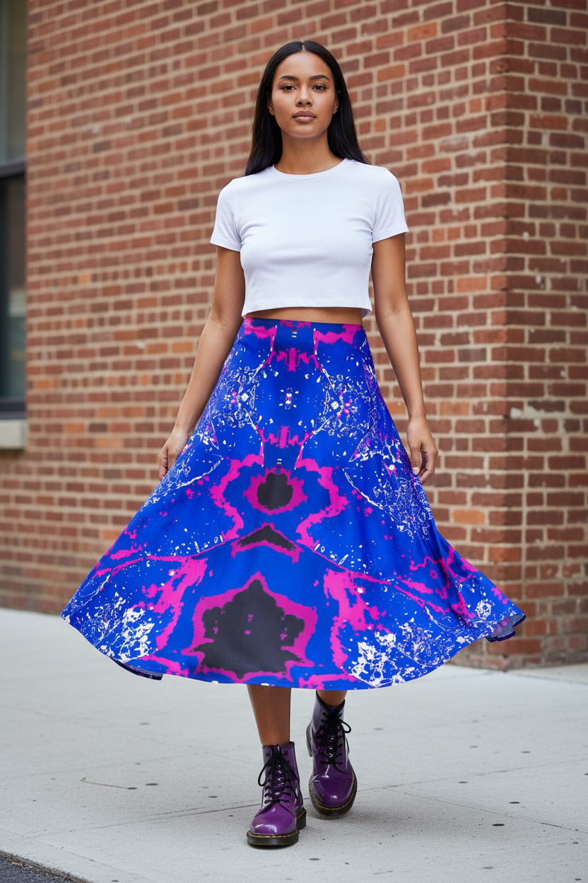 Blue Leaf Symmetry Midi Skirt – Cropped Tee Purple Docs