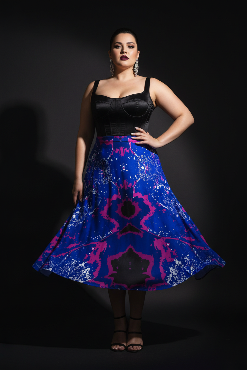Blue Leaf Symmetry Midi Skirt – Glam Studio Editorial