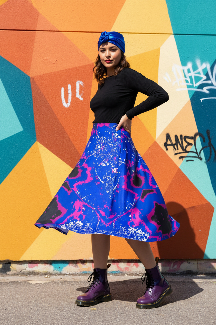 Blue Leaf Symmetry Midi Skirt – Purple Doc Martens Headscarf