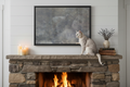 Clara Bow Dreaming Canvas - Russian Blue Cat on Mantle