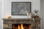 Clara Bow Dreaming Canvas - Russian Blue Cat on Mantle