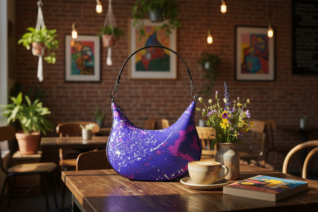 Electric Blue Curve Hobo Bag – Eclectic Coffee Shop Table