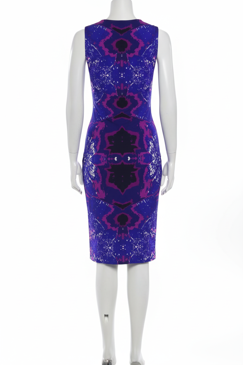 Electric Blue Leaf Bodycon Dress back mannequin mockup