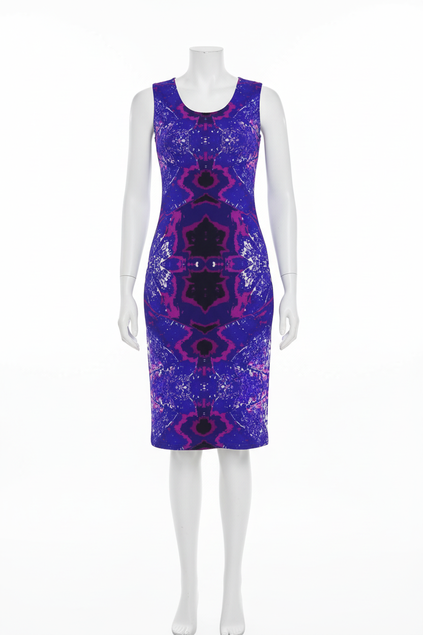 Electric Blue Leaf Bodycon Dress front mannequin mockup