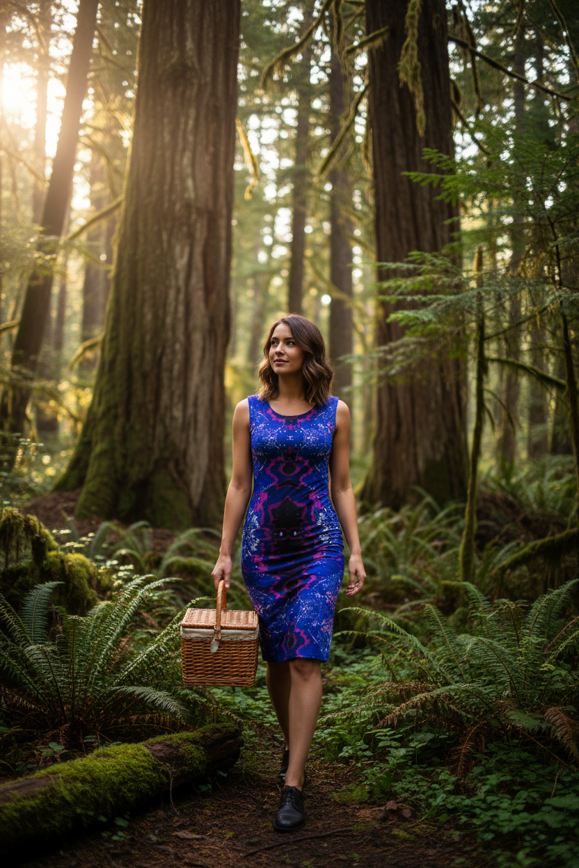 Electric Blue Leaf Bodycon Dress Olympic National Forest mockup